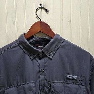 Pudolla Shirt Mens Small Gray Long Sleeve Fishing Pockets Button Up Outdoor